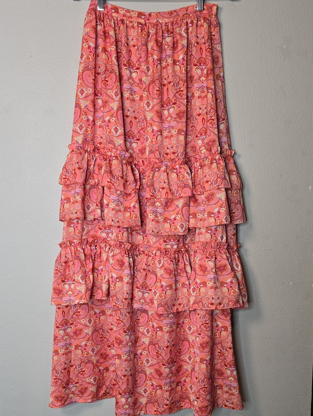 Outerknown Tiered Ruffle Maxi Skirt in Coral Pink Size Xsmall Or 2
